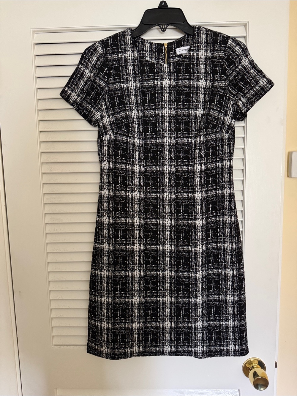 Calvin Klein Black & White Plaid Short-Sleeve Sheath Dress